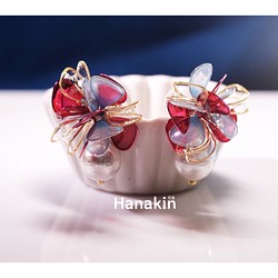 Hanakin花金 小品 紅x藍 手作飾品耳環（一對） 第1張的照片