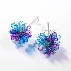 Hanakin花金 花球 透明系紫藍 手作飾品耳環 （一對） 第1張的照片