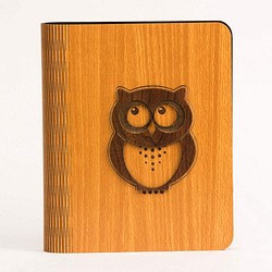 フクロウ（ベニヤ）ノートブック/文具/ギフト/贈り物 - 木材式A5ノート[カスタム色やパターンJieke─1を置き換えます] 1枚目の画像