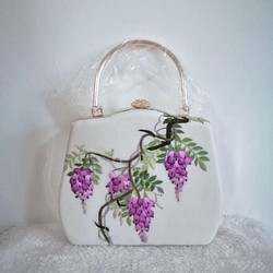 手縫い蘇州刺繍バッグ 藤の花刺繍鞄 1枚目の画像