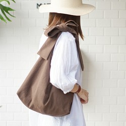 綿麻リボンのバッグ（チョコレート） 1枚目の画像
