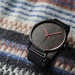 【PICONO】RGB 系列 輕薄黑色快拆式不鏽鋼網帶手錶 / RGB-6401 紅色 第1張的照片