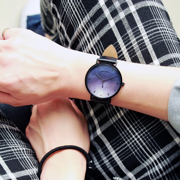 【PICONO】A week 系列 紫色渲染簡約黑色真皮錶帶手錶 \ AW-7606 第1張的照片
