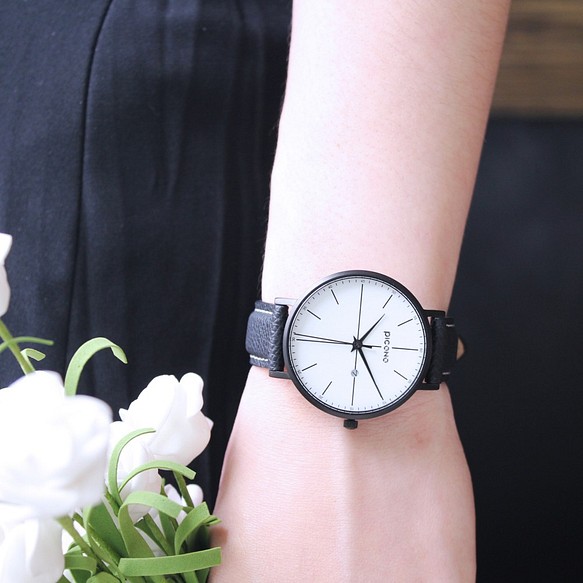 PICONO Siempre簡約黑色法國真皮錶帶對錶手錶 / SI-11201 女生款 第1張的照片
