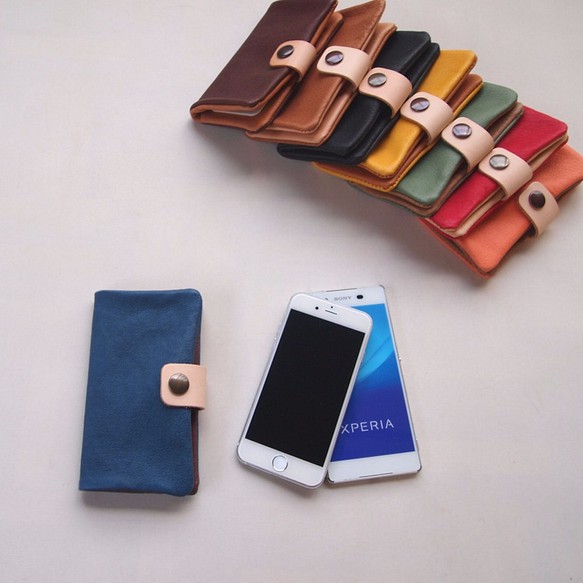 豬皮革* 手機殼 [藍]各種型號支持*簡單，但我個人軟智慧型手機kaba筆記本式（iphone8，XPERIA） 第1張的照片