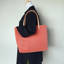 Split Leather Tote Bag [L] Red Red A4 Size Storage Leather Tote 第1張的照片