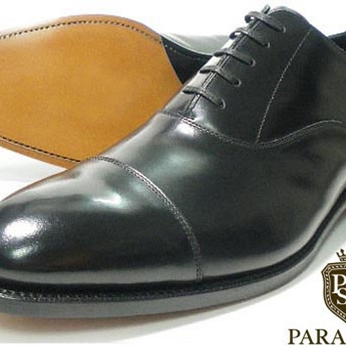 新品】PARASHOE ストレートチップ 革底 内羽根黒 2E