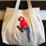 手提げバッグ 世界の鳥 (羊毛刺繍入り)