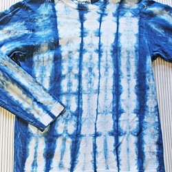 藍染め長袖　綿Tシャツ（ANT-10） 1枚目の画像