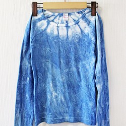 藍染め長袖　綿Tシャツ（ANT-17） 1枚目の画像