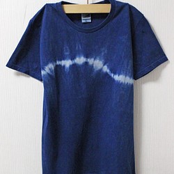 藍染め半袖　綿Tシャツ ユニセックス　L（AHT-11） 1枚目の画像