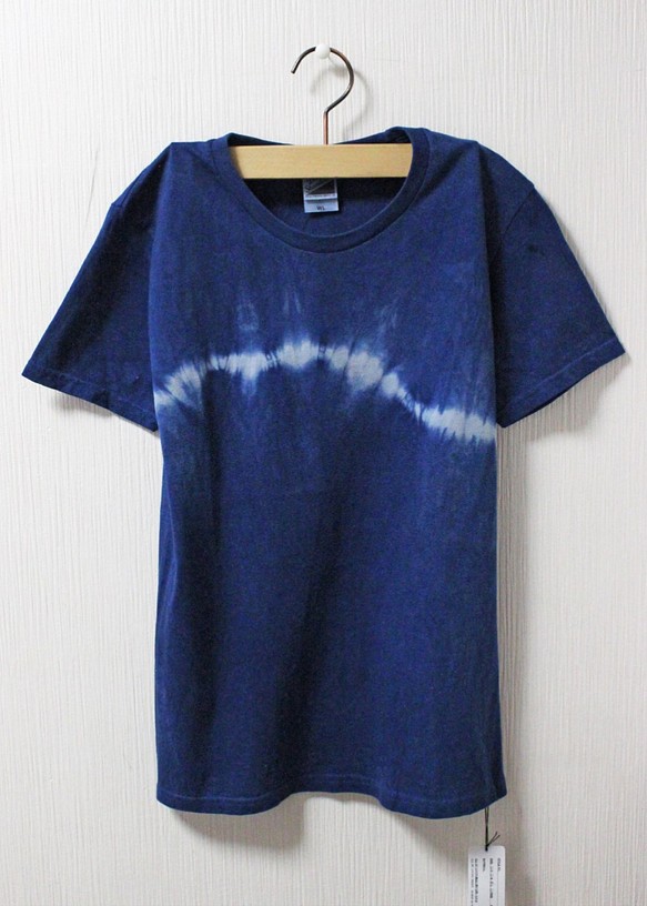 藍染め半袖　綿Tシャツ ユニセックス　L（AHT-11） 1枚目の画像