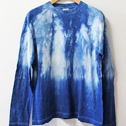 藍染め長袖　綿Tシャツ ユニセックス　S（ANT-30） 1枚目の画像
