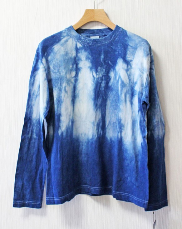 藍染め長袖　綿Tシャツ ユニセックス　S（ANT-30） 1枚目の画像