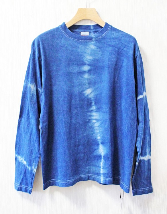 藍染め長袖　綿Tシャツ S ユニセックス メンズ（ANT-36） 1枚目の画像