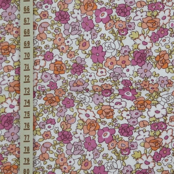 30cm ワイド巾 フランス　オレンジ&ピンク小花柄 1枚目の画像