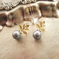 小樹芽金粉灰珍珠耳環 第1張的照片