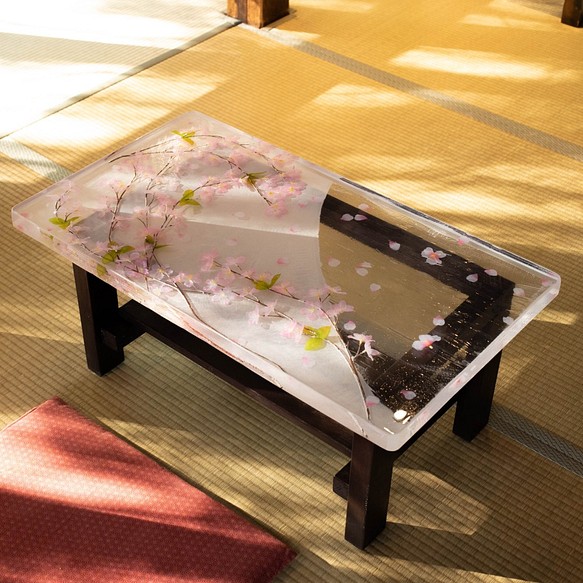 桜のレジンテーブル桜吹雪ローテーブル ローテーブル