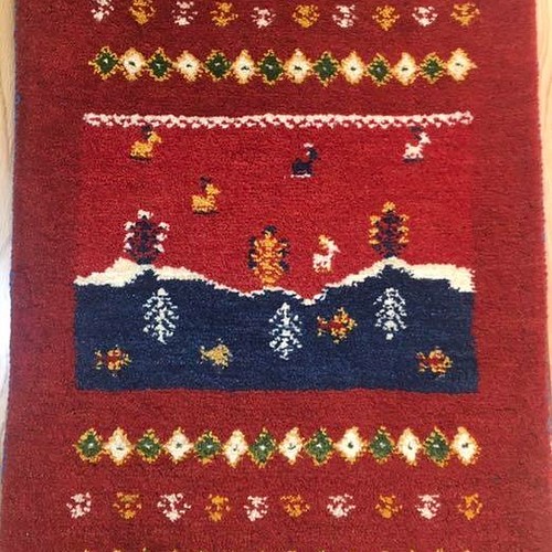 ペルシャ ギャッベ 玄関マット 85×62 赤 茜色 カーペット・絨毯・ラグ 