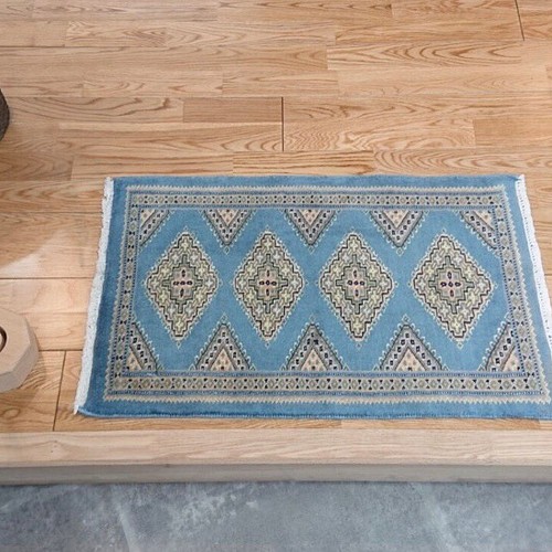 パキスタン絨毯 玄関マット ライトブルー 71x45 カーペット・絨毯 