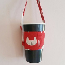環保飲料杯提袋(紅色) 可愛 簡單 可收納 輕巧 方便 好攜帶 第1張的照片