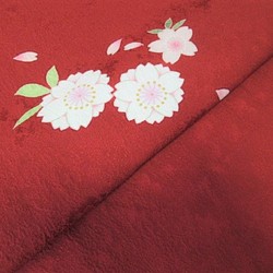 紅色櫻花圖案 純絲家徽設計 Tango chirimen No.124-6 左身肩 [100cm x 38cm] 振袖日本布的拆 第1張的照片