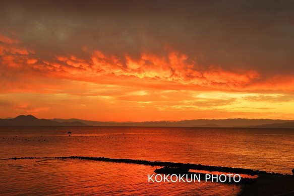 有明海の風景「朝焼けに染まった雲」（A４サイズ） 1枚目の画像
