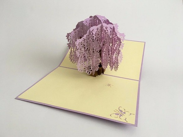 ポップアップカード 手作り切り紙 立体カード 紫藤花 ふじ カード 