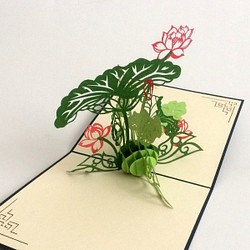 ポップアップカード　手作り切り紙 立体カード　ハス花　蓮 1枚目の画像