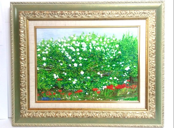 "　夏の花　"　油彩画　原画　F4号　額付 1枚目の画像