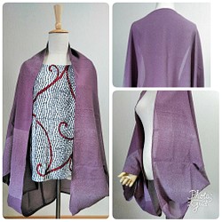 着物リメイク　夏着物で透け感の有る　ゆったりマーガレットカーディガン　薄紫色×白ドット柄 1枚目の画像