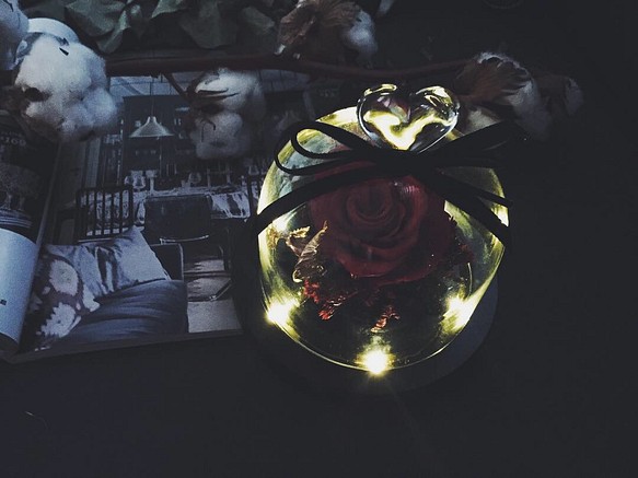 麋花Amor Floral- 永生玫瑰玻璃花罩(有燈款)/聖誕節 生日  不凋花 第1張的照片