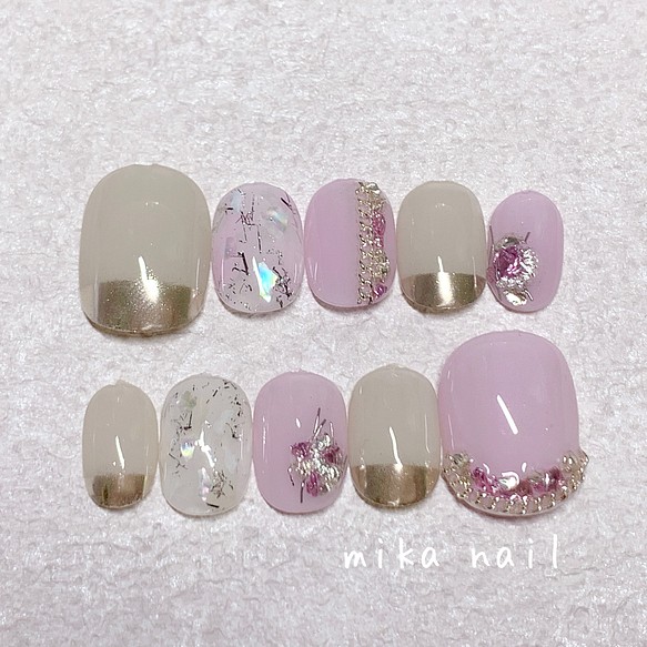 No 143 ピンクパープル キラキラ 春カラー 宝石 アクセサリーネイル 根元ミラー シェル ネイルチップ ネイルシール Mika Nail 通販 Creema クリーマ ハンドメイド 手作り クラフト作品の販売サイト