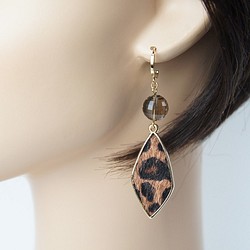 Leopard Harako &amp; Smoky Quartz Earrings [穿孔耳環多變] 第1張的照片