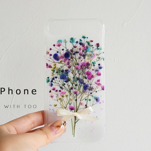 押し花iphoneケース かすみ草のカラフルブーケ Iphoneケース カバー Rosewithtoo 通販 Creema クリーマ ハンドメイド 手作り クラフト作品の販売サイト