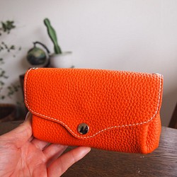 sale! ジャバラ財布 オレンジ 手縫い  手提げチェーンつき 1枚目の画像
