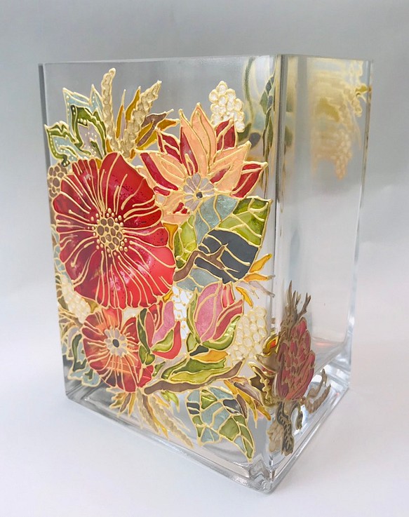 華やかな花瓶 ガラス絵 1枚目の画像