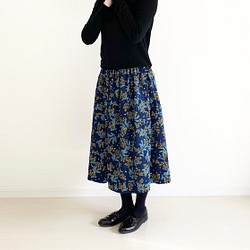 ミモザ☆コーデュロイギャザースカート  ネイビーブルー 1枚目の画像