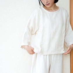 有機棉三層薄紗寬鬆套頭衫【本色】 第1張的照片