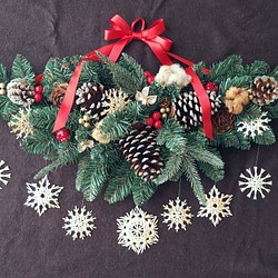 【Creema限定】麦藁のスタースワッグ(star christmas ver.)クリスマス、ガーランド、壁掛け 1枚目の画像