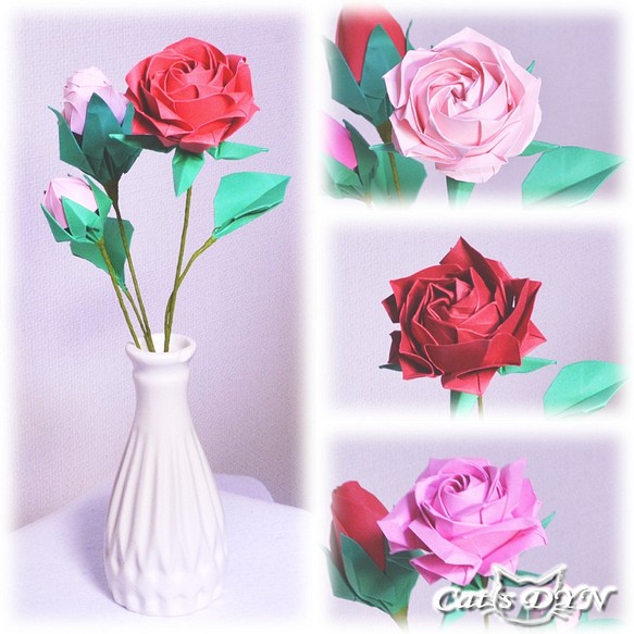 薔薇の花束：基本の3種類【注文作製】　（折り紙の薔薇の花）