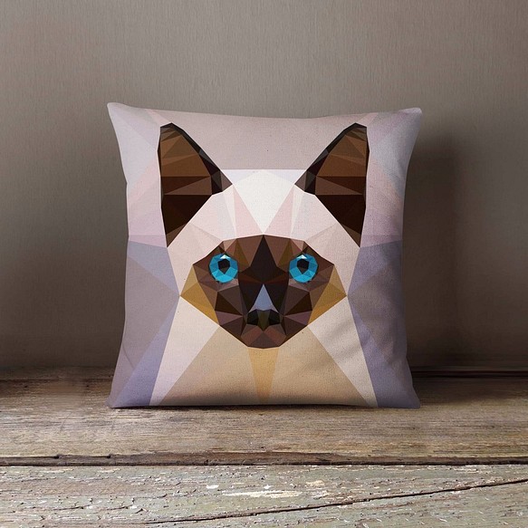 幾何学アートシャム猫、枕、枕カバー、家の装飾、装飾枕カバー Throw Pillow Cover Pillowcase 1枚目の画像