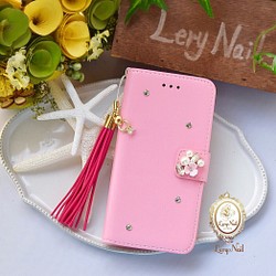 [iPhone Xperia]花朵珍珠珠飾☆吊飾，配以流蘇長項鍊☆燕子粉紅色筆記本型 第1張的照片