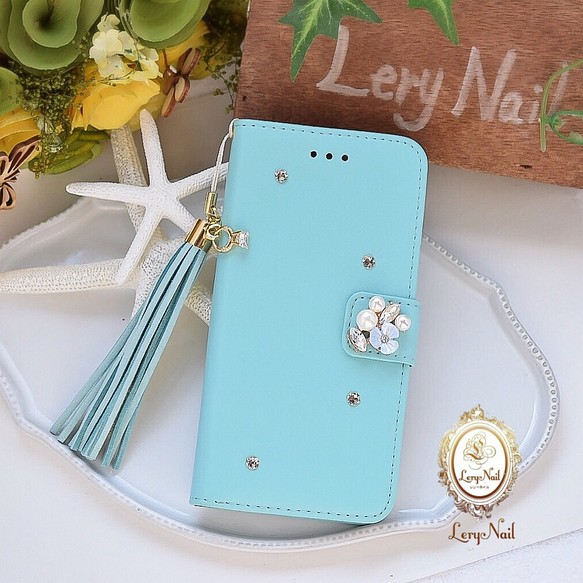 [IPhone·Xperia]花珍珠Bijoux☆戒指魅力和流蘇錶帶包括☆燕子寶貝藍色筆記本 第1張的照片