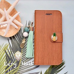 [iPhone·Galaxy·Xperia·AQUOS] 3D菠蘿是魅力的成人可愛錶帶☆木質筆記本型 第1張的照片