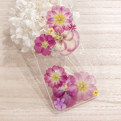 iPhone11proMaxピンクジュリアン＊お花いっぱい押し花ケース㊲ 1枚目の画像