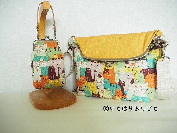 【訂購生產·Creema Limited秋季幸運包】貓圖案Hamaguri單肩包和2袋裝«橙色» 第1張的照片