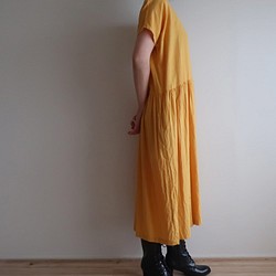 半麻聚攏連衣裙（免費/黃色） 第1張的照片