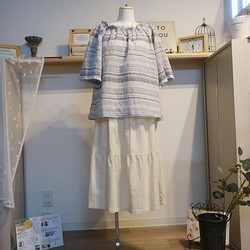 半亞麻三層式半身裙（免費/藏青色） 第1張的照片