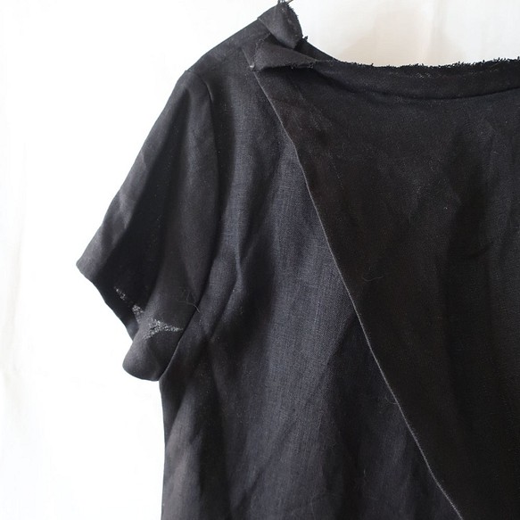 100％亞麻背布束腰外衣（免費/黑色） 第1張的照片